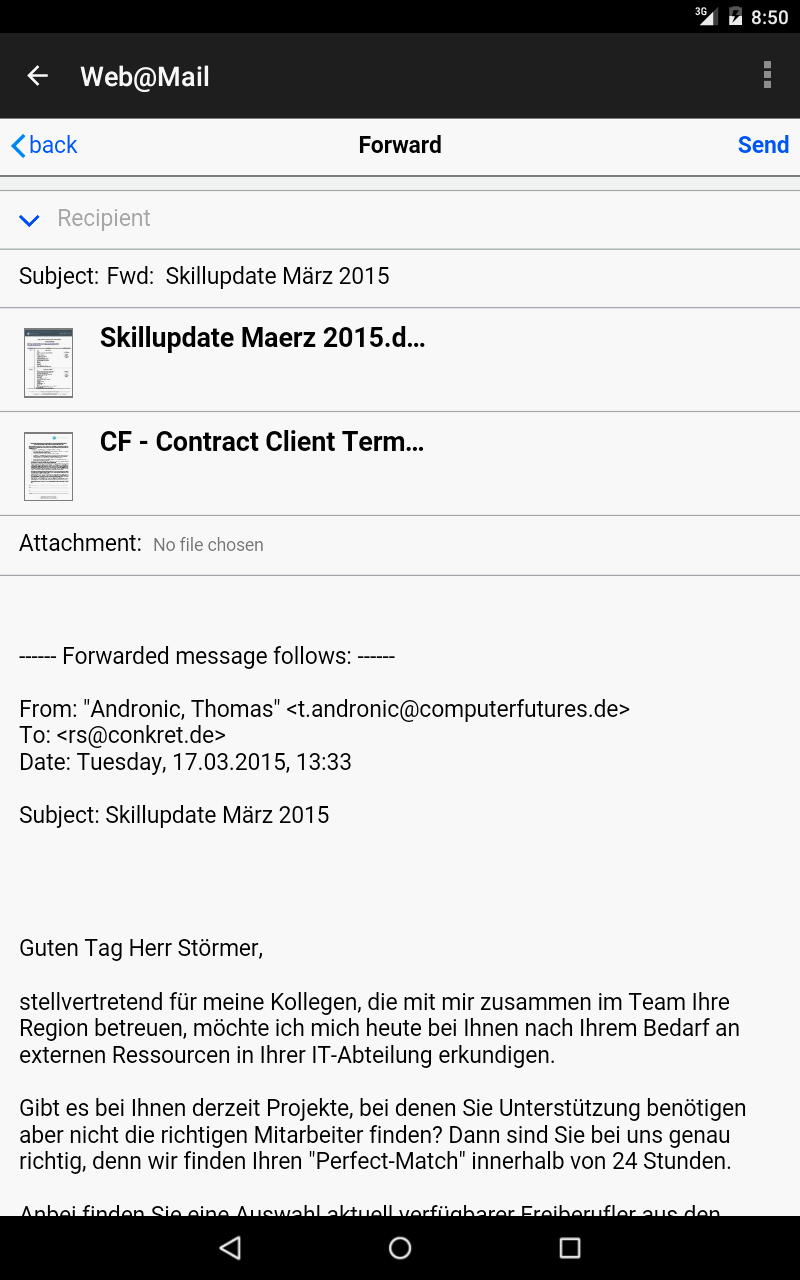 Geffnetes Mail in reiner Text-Ansicht