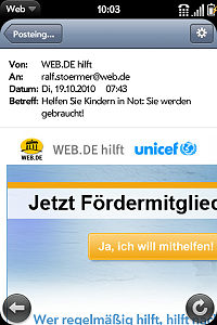Geffnetes Mail in Original-Ansicht mit eigebundenen Bildern